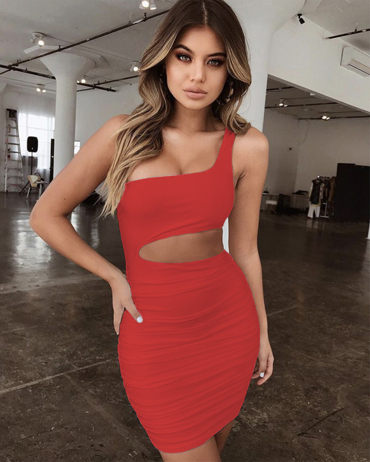 Sexy one shoulder cut out dress